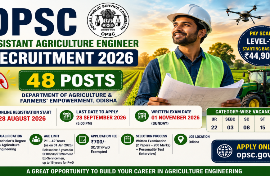 OPSC Assistant Agriculture Engineer Recruitment 2026 – Apply Online for 48 Posts