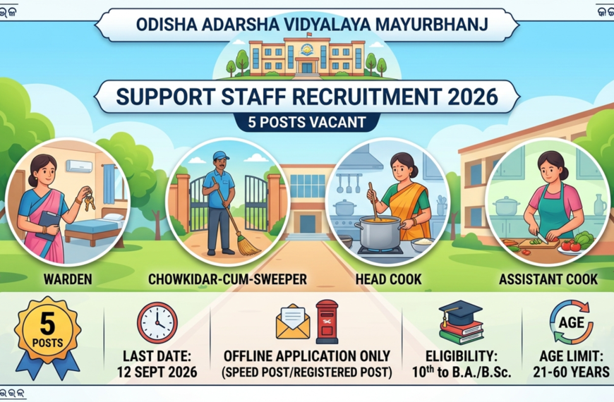 Odisha Adarsha Vidyalaya Mayurbhanj Support Staff Recruitment 2026…
