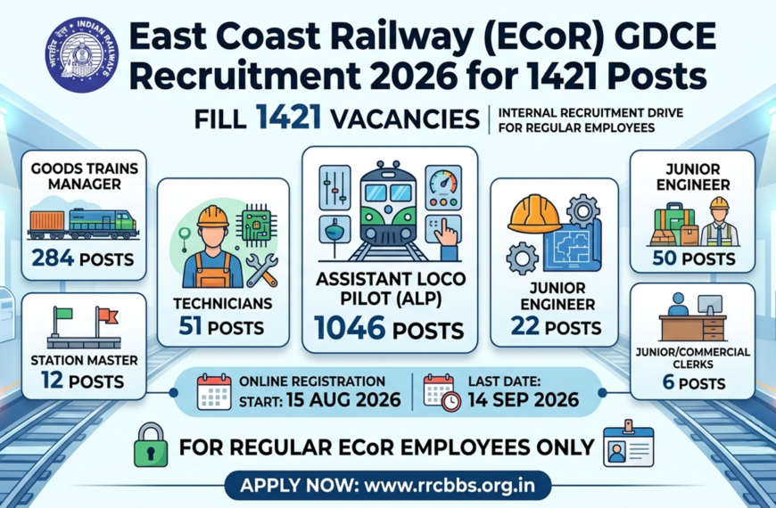 East Coast Railway GDCE Recruitment 2026: Apply Online…