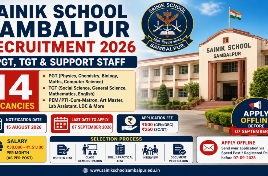 Sainik School Sambalpur Recruitment 2026: Apply…