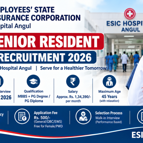 ESIC Hospital Angul Senior Resident Recruitment 2026