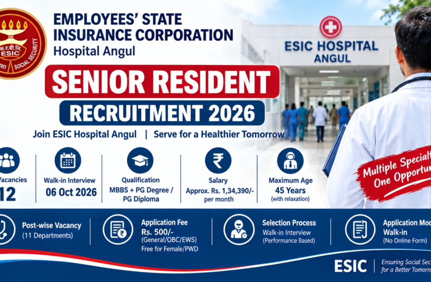 ESIC Hospital Angul Senior Resident Recruitment 2026