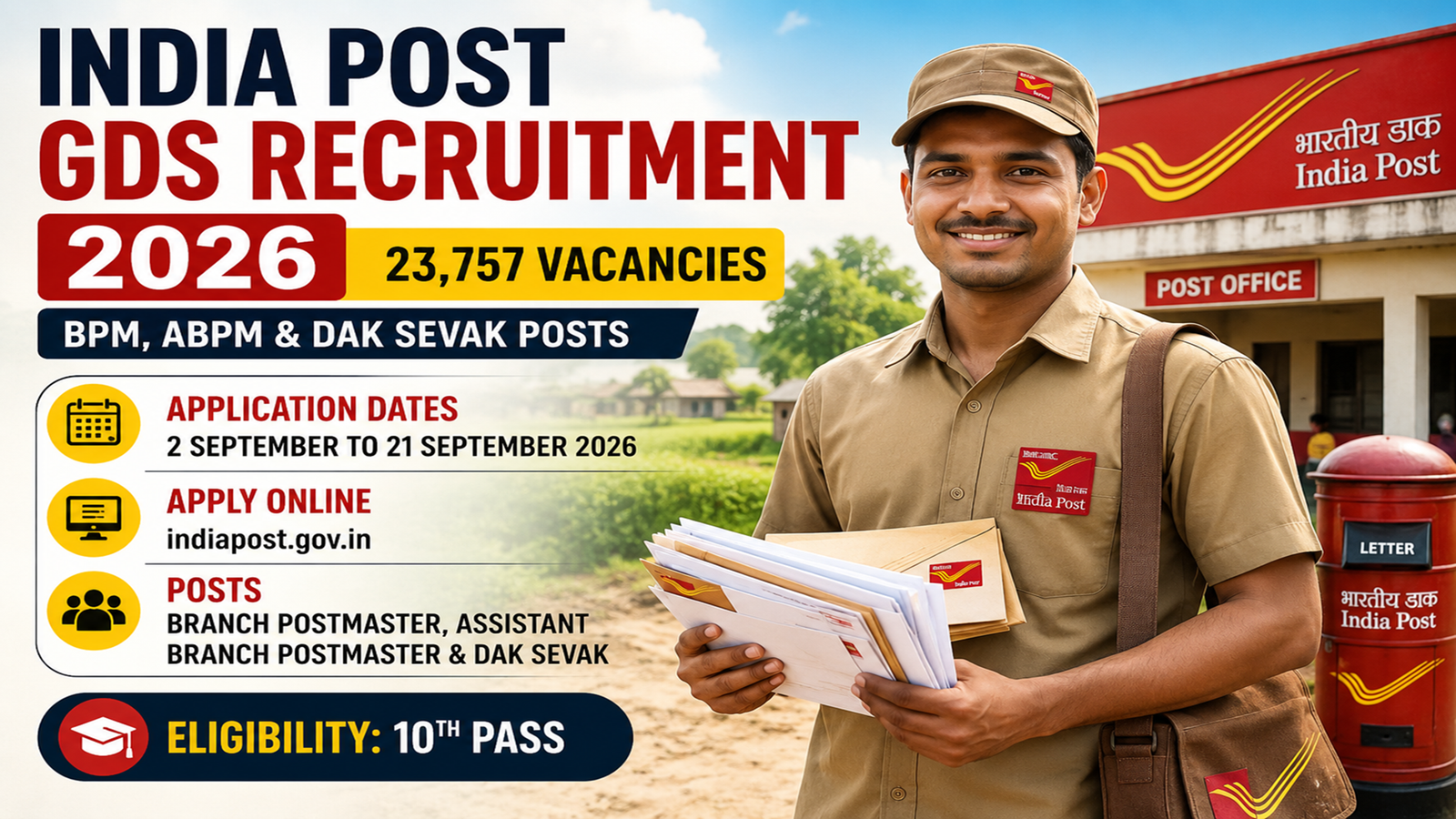 India Post GDS Recruitment 2026: Apply Online for 23,757 BPM, ABPM & Dak Sevak Posts