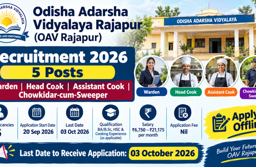 Odisha Adarsha Vidyalaya Rajapur Recruitment 2026: 5 Warden, Cook, Chowkidar Posts