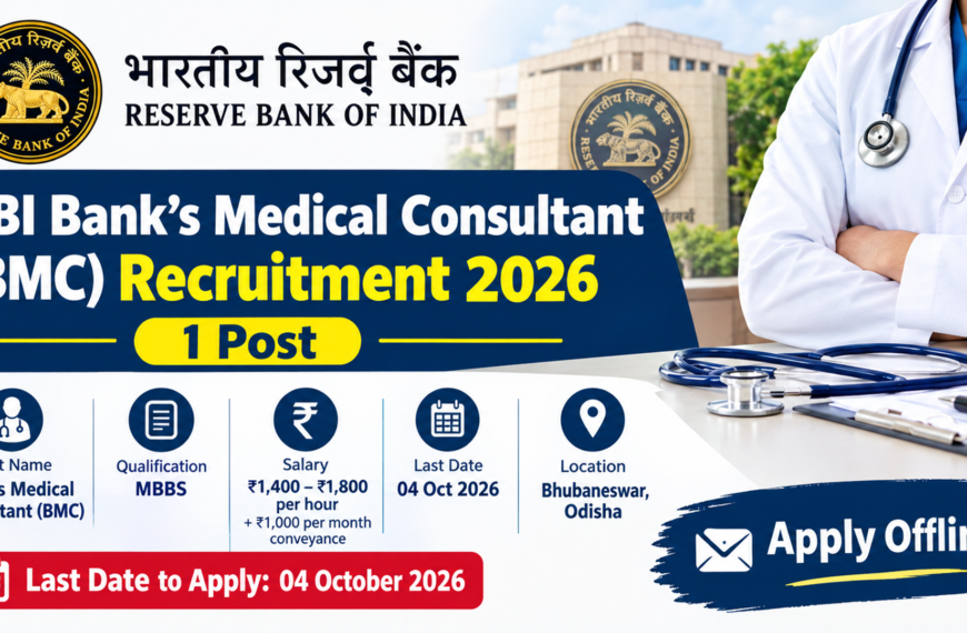 RBI Bankβs Medical Consultant (BMC) Recruitment 2026, 1 Post
