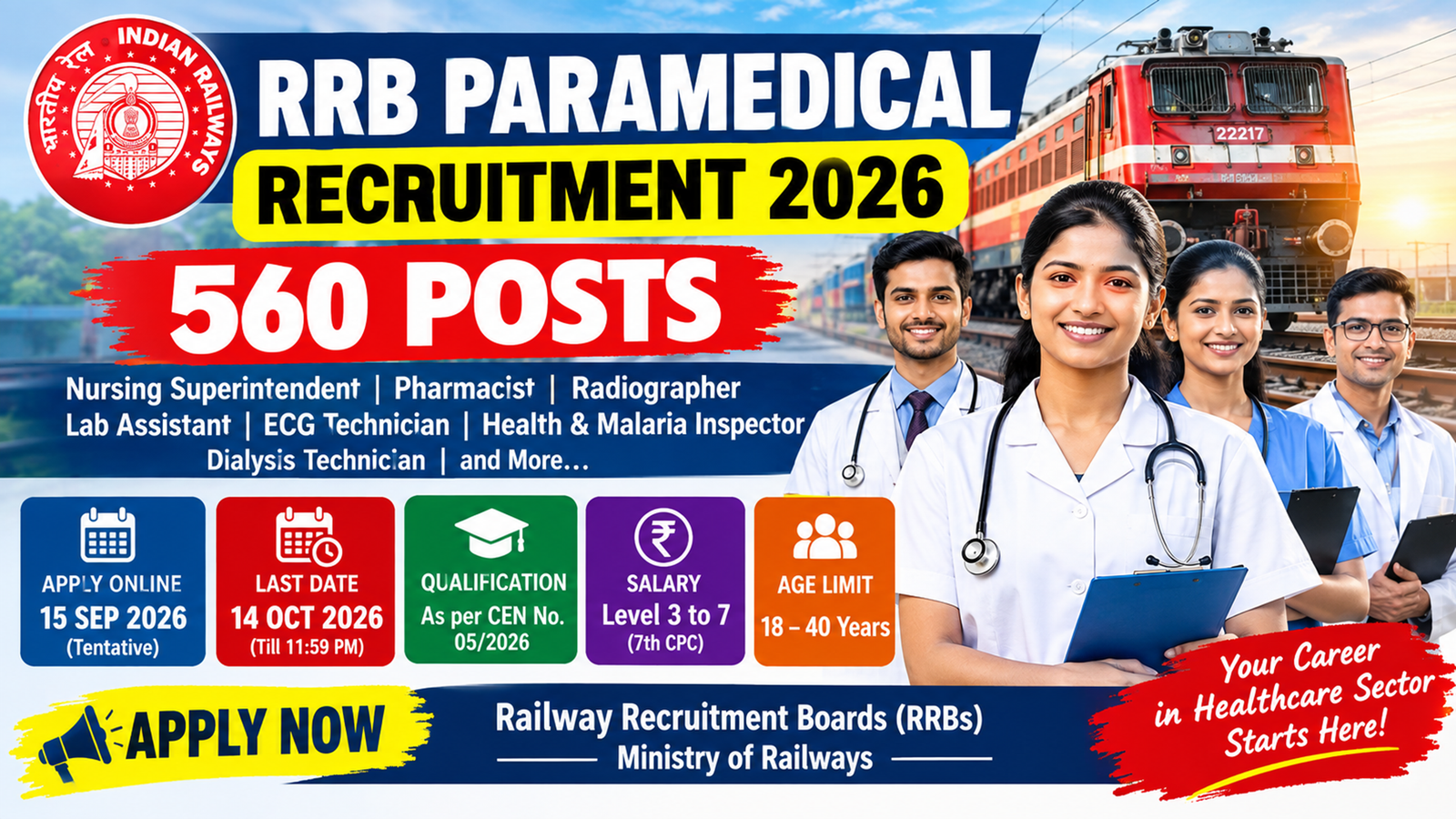 RRB Paramedical Recruitment 2026 – 560 Posts