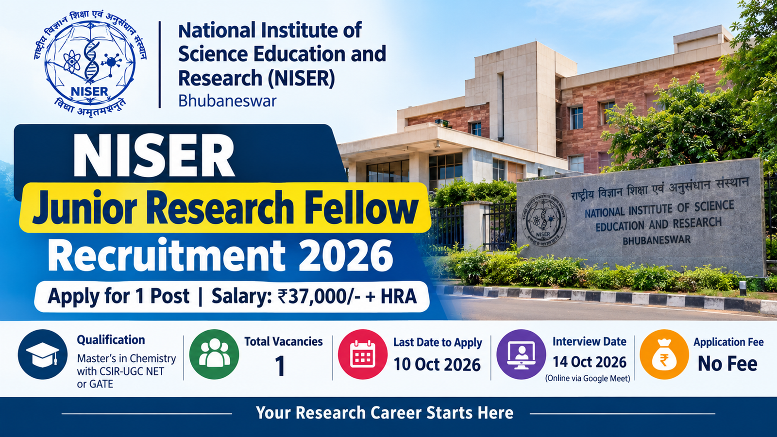 NISER Junior Research Fellow Recruitment 2026 β Apply…